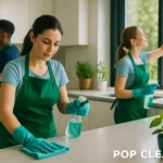 Eco-friendly cleaning products in use in a modern kitchen